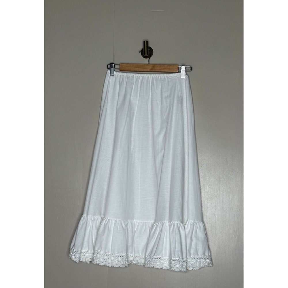 White Prairie Half Slip Skirt Lace Trim Ruffle Hem Elastic Waist